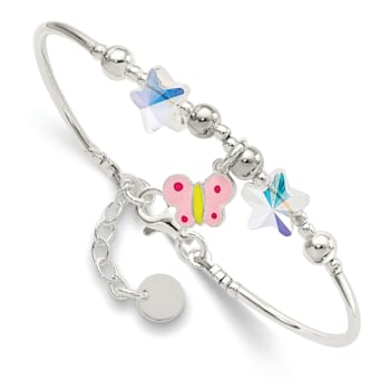 Sterling Silver Enamel Crystal Butterfly Stars with 1-inch Extension Bracelet