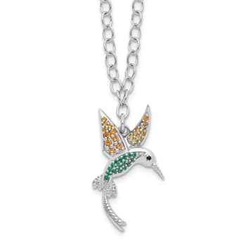 Rhodium Over Sterling Silver Cubic Zirconia Crystal Hummingbird 16 Inch
with 2" Extension Necklace