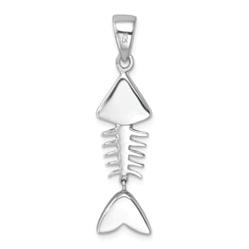 Rhodium Over Sterling Silver Moveable Blue Crystal Bonefish Pendant