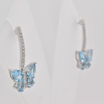2.88ctw Pear Swiss Blue Topaz and Cubic Zirconia Rhodium Over Sterling
Silver Butterfly Earrings