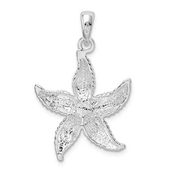 Rhodium Over Sterling Silver Polished and Textured Starfish Pendant