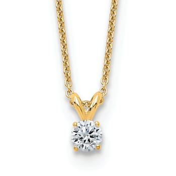 14K Yellow Gold 1/4 ct. 4.0mm Round D E F Pure Light Moissanite Pendant
with Chain