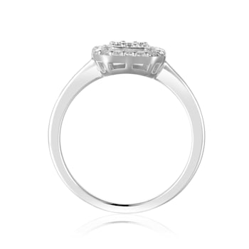 Baguette White Topaz and Round Moissanite Sterling Silver Halo Ring 1.75ctw