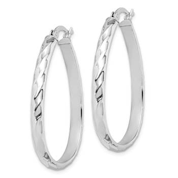 Rhodium Over Sterling Silver 4mm Textured Hoop Earrings
