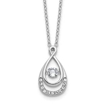 Rhodium Over Sterling Silver Polished Vibrant Cubic Zirconia Teardrop Necklace