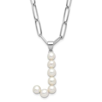 Rhodium Over Sterling Silver 3-5.5mm Freshwater Cultured Pearl LETTER J
18-inch Necklace