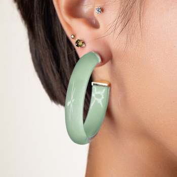 14K Yellow Gold Over Sterling Silver Medium Illusion Acrylic Hoops in
Moody Jade Color
