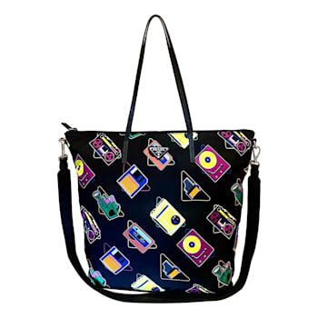 Prada Cassette Print Black Nylon Convertible Shopping Tote Handbag
