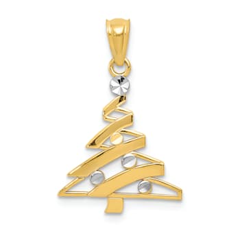14K Yellow Gold with Rhodium Over 14K Gold Christmas Tree Pendant
