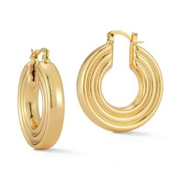 Rachel Zoe Ribbed Round Hoop Earrings in Gold Tone