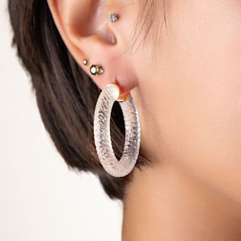 14K Yellow Gold Over Sterling Silver Clear Cable Acrylic Hoops