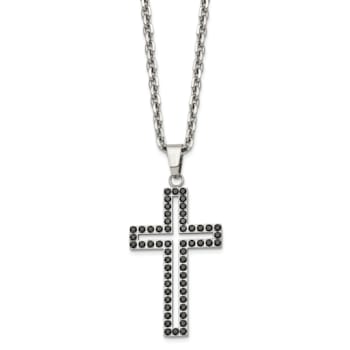 Black Cubic Zirconia Stainless Steel Men's Cross Pendant With Chain