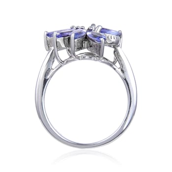 Marquise Blue Tanzanite Sterling Silver Cluster Ring, 1.28ctw