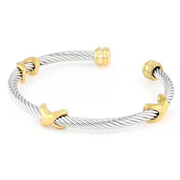 Two-Tone Cable With "X" Cuff Bracelet 4mm