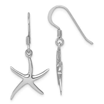 Rhodium Over Sterling Silver Polished Starfish Dangle Earrings