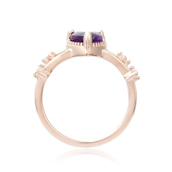 Heart Shape Amethyst with White Sapphire Accents 14K Rose Gold Over
Sterling Silver Split Shank Ring