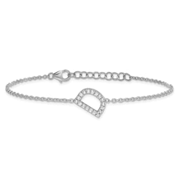 Rhodium Over 14k White Gold Diamond Sideways Letter D Bracelet