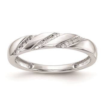 Rhodium Over 14K White Gold Diamond Trio Ladies Wedding Band 0.05ctw