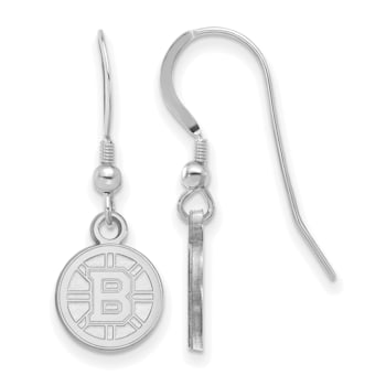 Rhodium Over Sterling Silver NHL Boston Bruins LogoArt Dangle Earrings