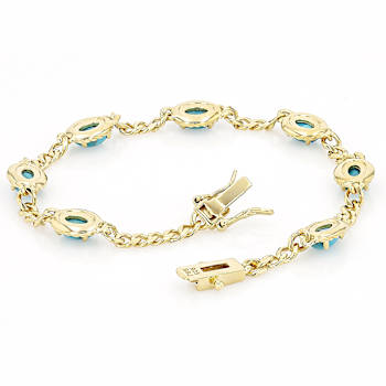 Turquoise And Link Station Bracelet In 18K Gold Over Sterling Silver