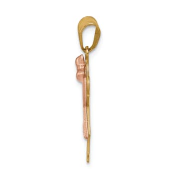 14k Yellow Gold and 14k Rose Gold Satin Diamond Kid with Bow Pendant