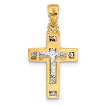 14k Two-tone Gold Polished and Diamond-Cut Cross Pendant