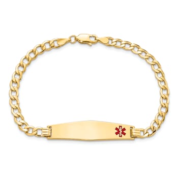 14k Yellow Gold Semi-solid Medical Soft Diamond Shape Red Enamel Curb
Link ID Bracelet