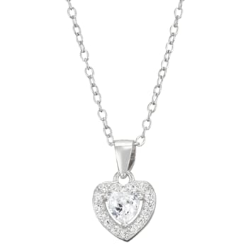 White Cubic Zirconia Rhodium Over Sterling Silver Children's Heart
Pendant With Chain 0.49ctw