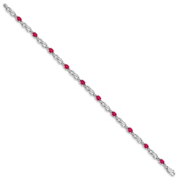 Rhodium Over 10k White Gold Diamond and Composite Ruby Bracelet