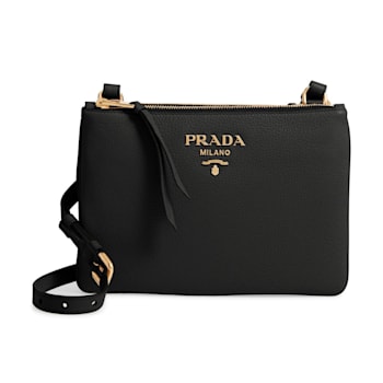 Prada Vitello Phenix Leather Gold Hardware Black Crossbody