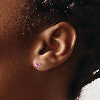 Rhodium Over 14K White Gold Trillion Lab Created Pink Sapphire Earrings