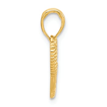 14k Yellow Gold Polished and Textured Life Preserver with Rope Pendant