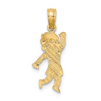 14k Yellow Gold Textured Waving Girl Pendant with Flower on Blouse
