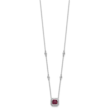 Rhodium Over Sterling Silver Fancy Created Ruby and Cubic Zirconia Necklace