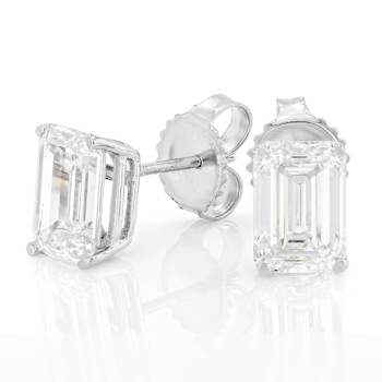 Lab-Grown Diamond Emerald-Cut Stud Earrings In 14K White Gold 3.00ctw