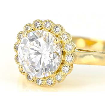 Round CZ Ring With Halo In 18K Over Sterling Silver