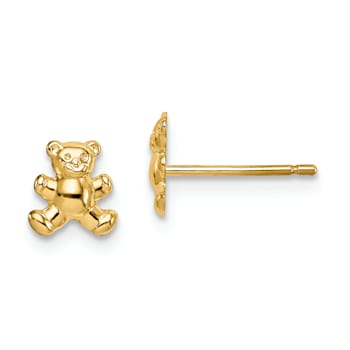 14K Yellow Gold Teddy Bear Post Earrings
