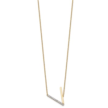 14k Yellow Gold and Rhodium Over 14k Yellow Gold Sideways Diamond
Initial V Pendant 18 Inch Necklace
