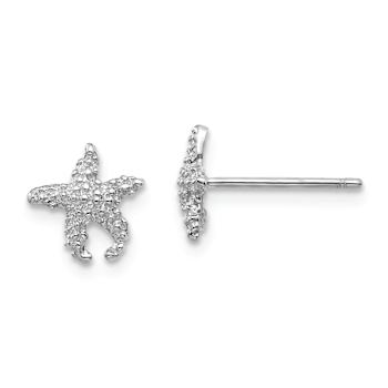 Rhodium Over 14K White Gold Polished and Textured Starfish Stud Earrings