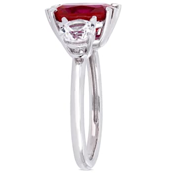 Lab Created Ruby and Lab Created White Sapphire 10k White Gold Ring 6.08ctw