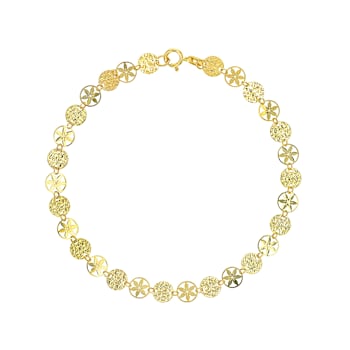 Italian Ricami Confetti Station Bracelet In Solid 14K Yellow Gold 8 Inch