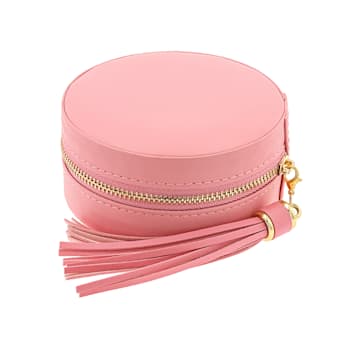 Pink Round Compact Shape Jewelry Box with Tassel appx 9.5x4.5cm