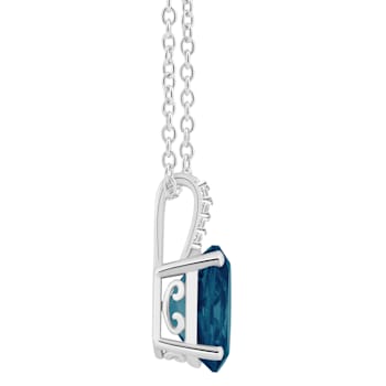 10x8mm Oval London Blue Topaz With Diamond Accents Rhodium Over Sterling
Silver Pendant with Chain
