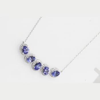Oval Tanzanite and Round White CZ Rhodium Over Sterling Silver Necklace, 4ctw