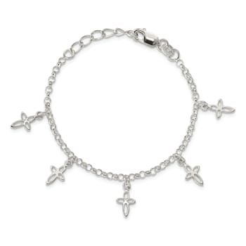 Sterling Silver Polished Cross Charms with 1-inch Extensions Children's Bracelet
