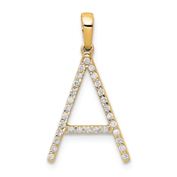 14K Yellow Gold Diamond Letter A Initial Pendant
