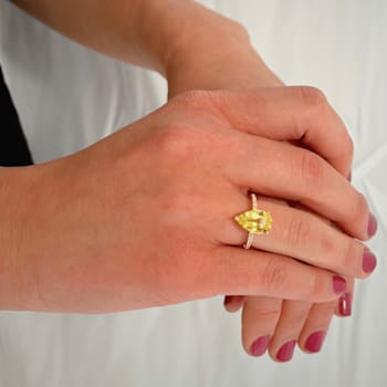 Pear Lab Created Yellow Sapphire with White Topaz 18K Yellow Gold Over
Sterling Silver Ring 3.80ctw