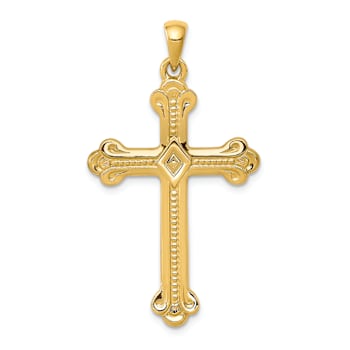 14k Yellow Gold Budded Cross Pendant