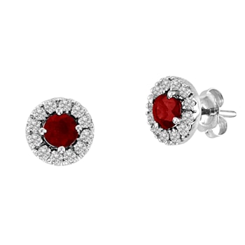 1.05ctw Ruby and Diamond Halo Earring in 14k White Gold