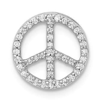 Rhodium Over 14k White Gold Diamond Peace Sign Slide Pendant